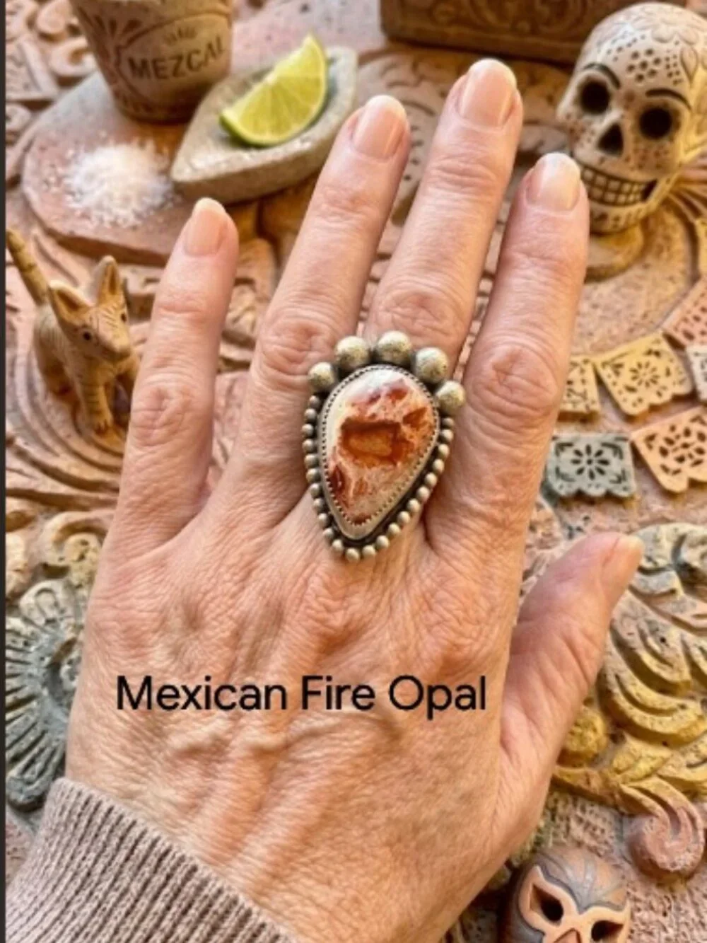 Sterling Steel Cantera Mexican Opal ring